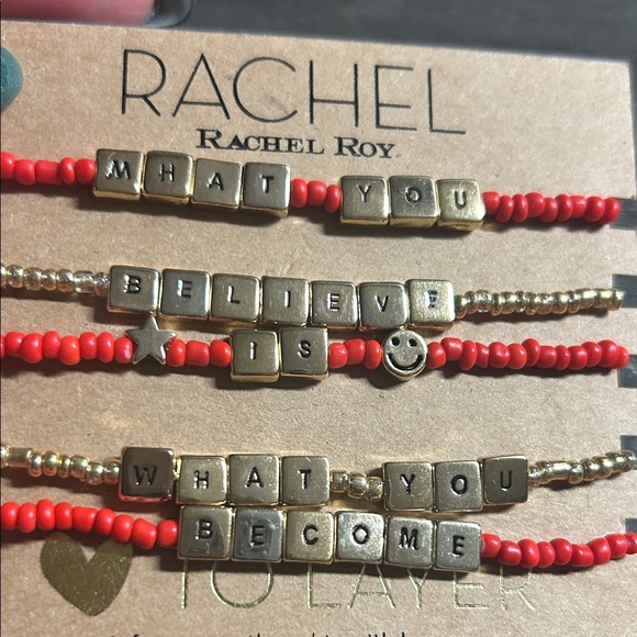 RACHEL‎ Rachel Roy Red and Gold Inspirational Bracelet Set - Picture 2 of 3